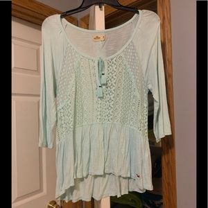 Teal hollister cotton 3/4 sleeve blouse